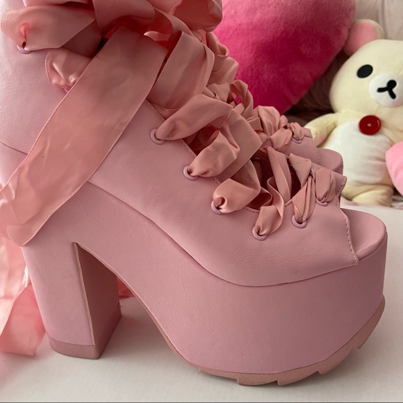 Y.R.U. x Dolls Kill Pink Ballet Bae Platforms - Picture 7 of 13